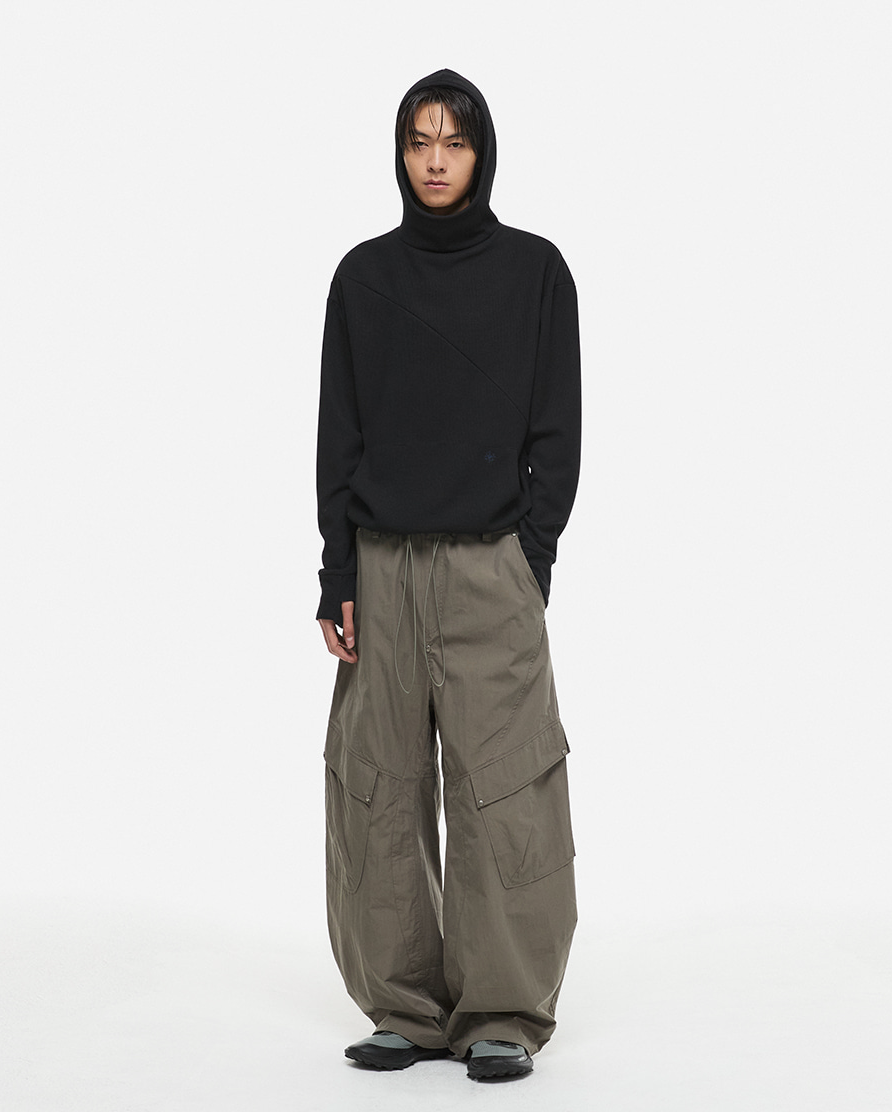 Waffle Hooded Fingerhole Long Sleeve (Black)