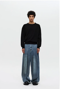 Multi-Pleated Denim Pants (Blue)