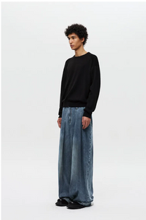 Multi-Pleated Denim Pants (Blue)
