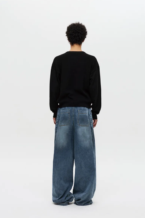 Multi-Pleated Denim Pants (Blue)