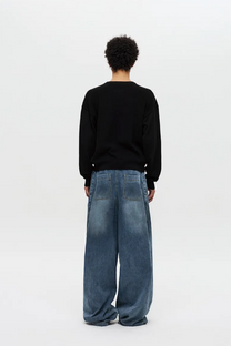 Multi-Pleated Denim Pants (Blue)