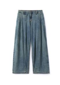 Multi-Pleated Denim Pants (Blue)
