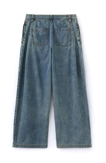 Multi-Pleated Denim Pants (Blue)