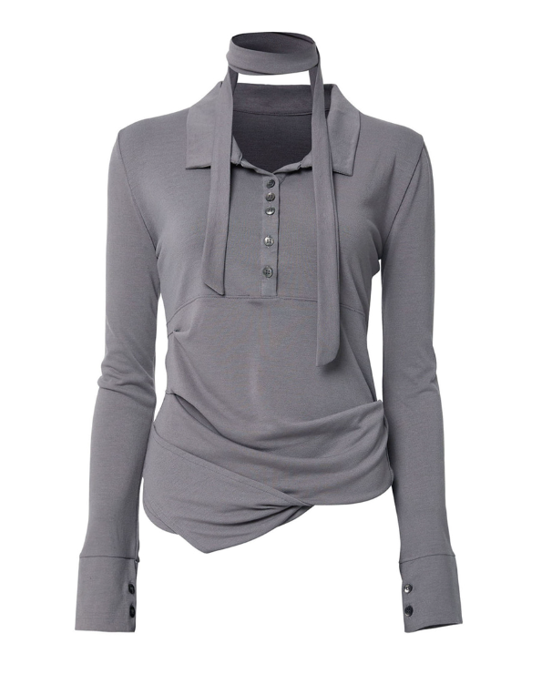 Asymmetrical Draped Hoodie Grey