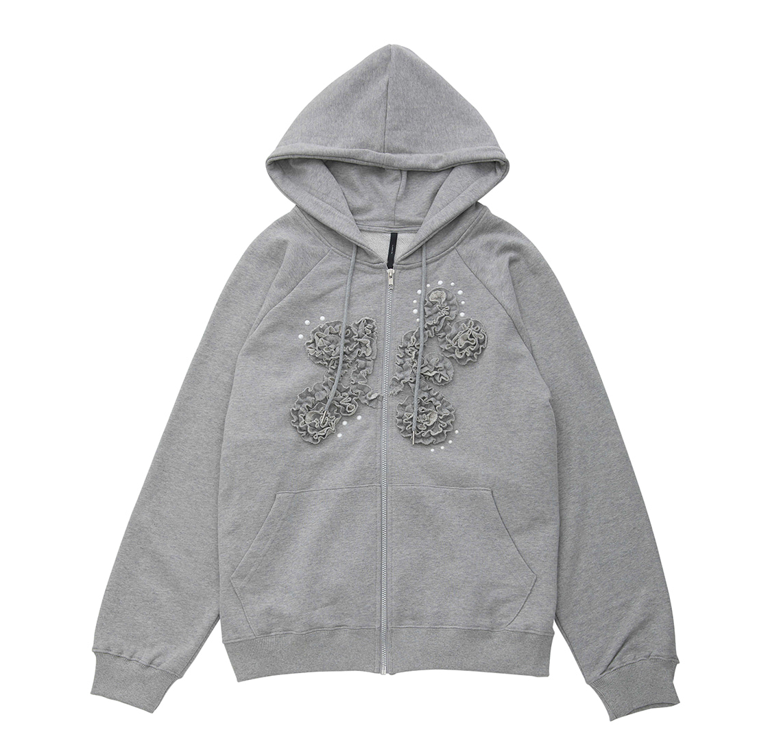 Ruffle Zip Hoodie Grey