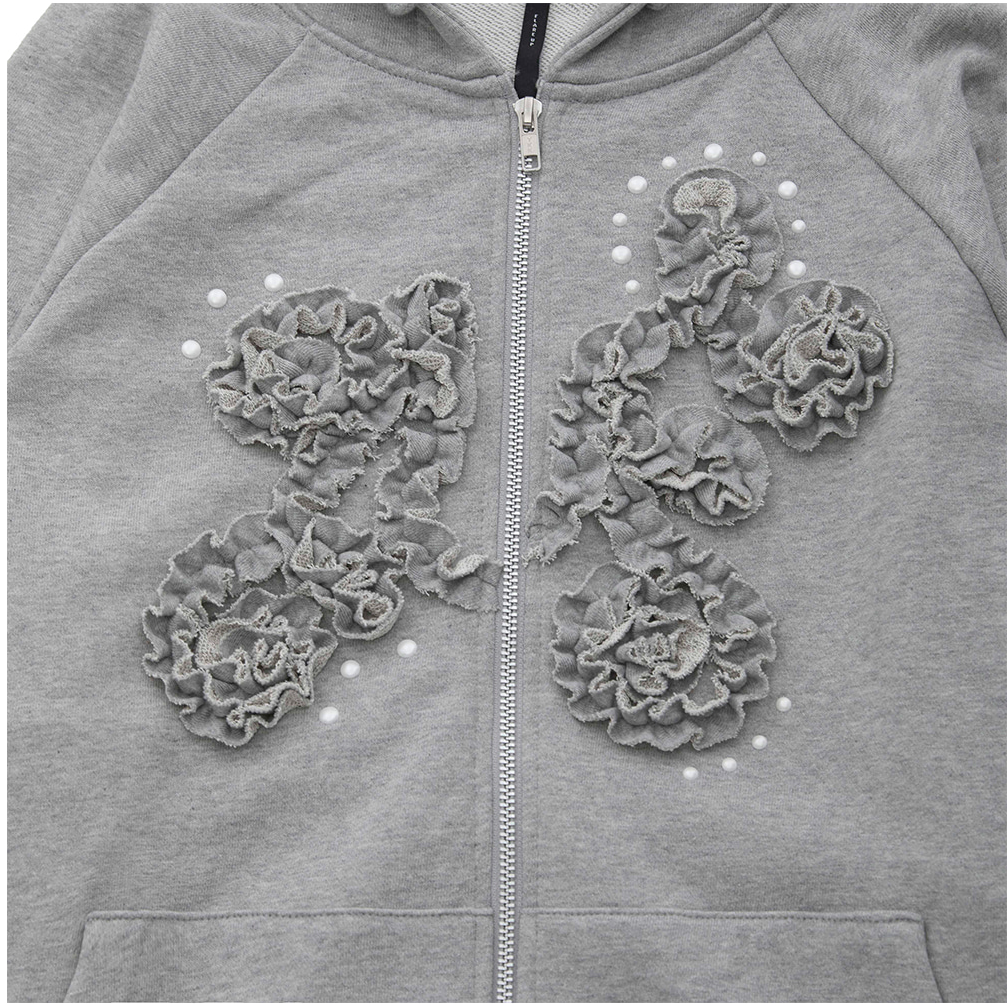 Ruffle Zip Hoodie Grey