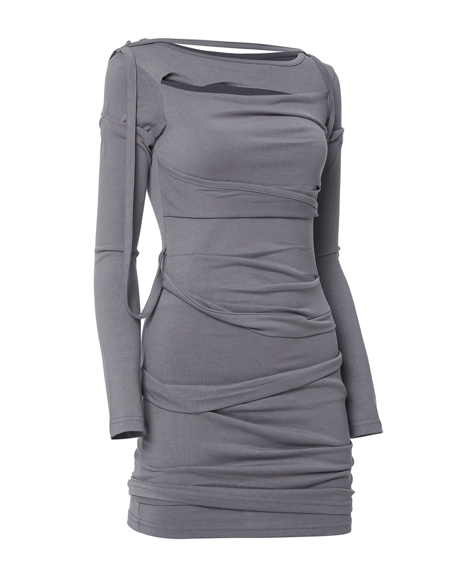 Asymmetrical Draped Long Dress (Gray)