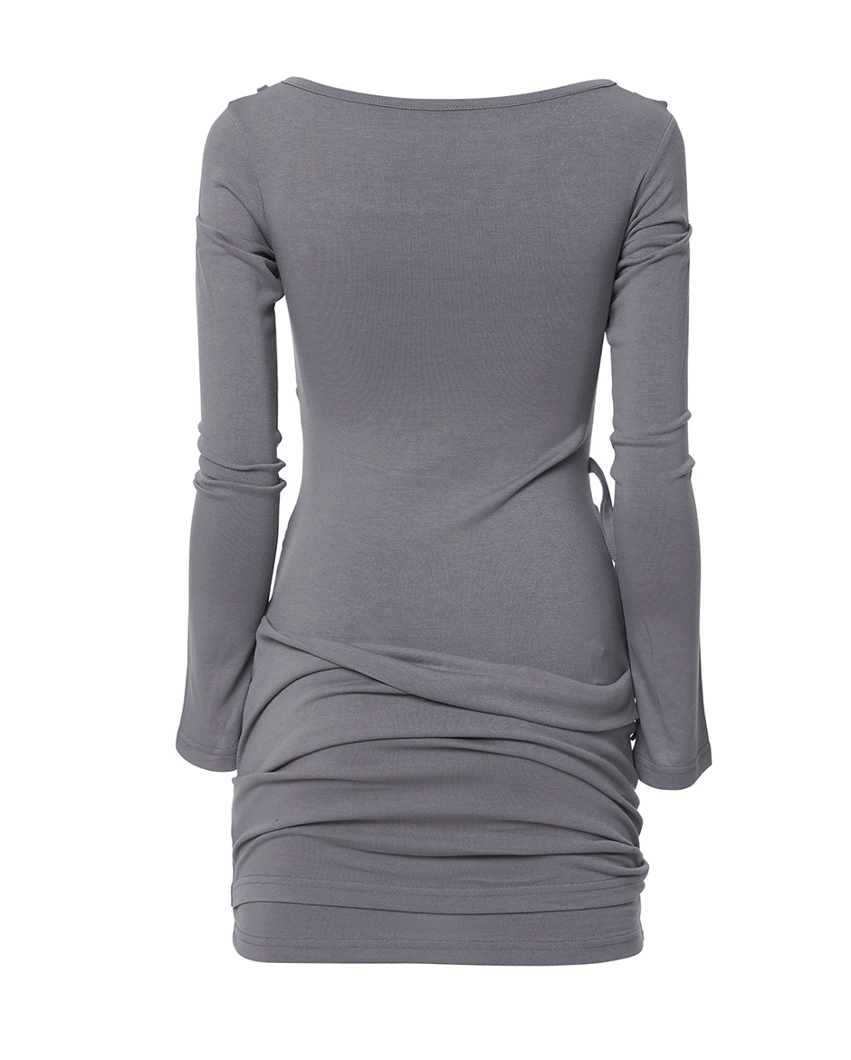 Asymmetrical Draped Long Dress (Gray)