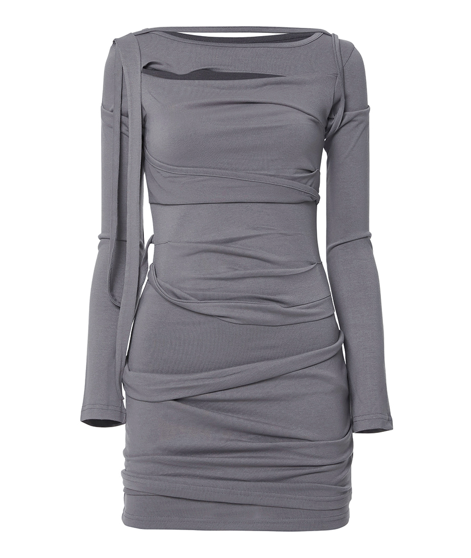 Asymmetrical Draped Long Dress (Gray)