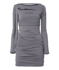 Asymmetrical Draped Long Dress (Gray)