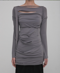 Asymmetrical Draped Long Dress (Gray)