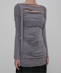 Asymmetrical Draped Long Dress (Gray)