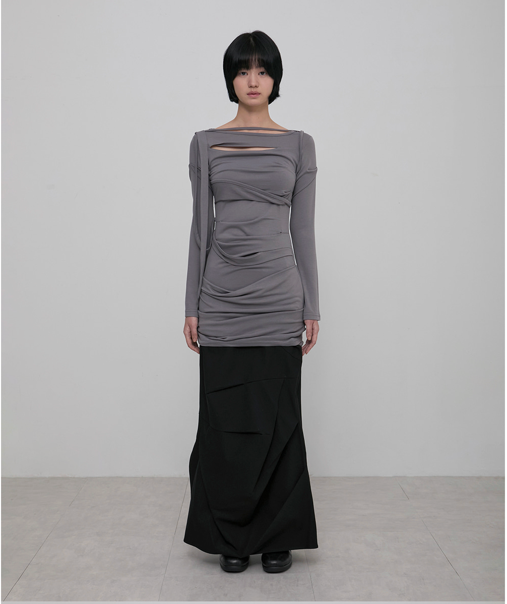 Asymmetrical Draped Long Dress (Gray)