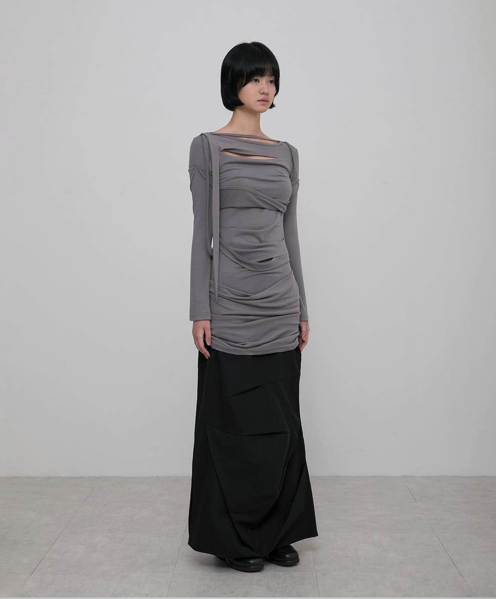Asymmetrical Draped Long Dress (Gray)