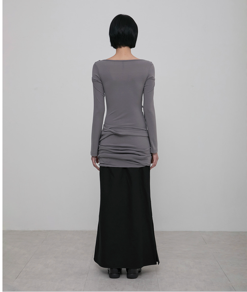 Asymmetrical Draped Long Dress (Gray)