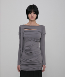 Asymmetrical Draped Long Dress (Gray)