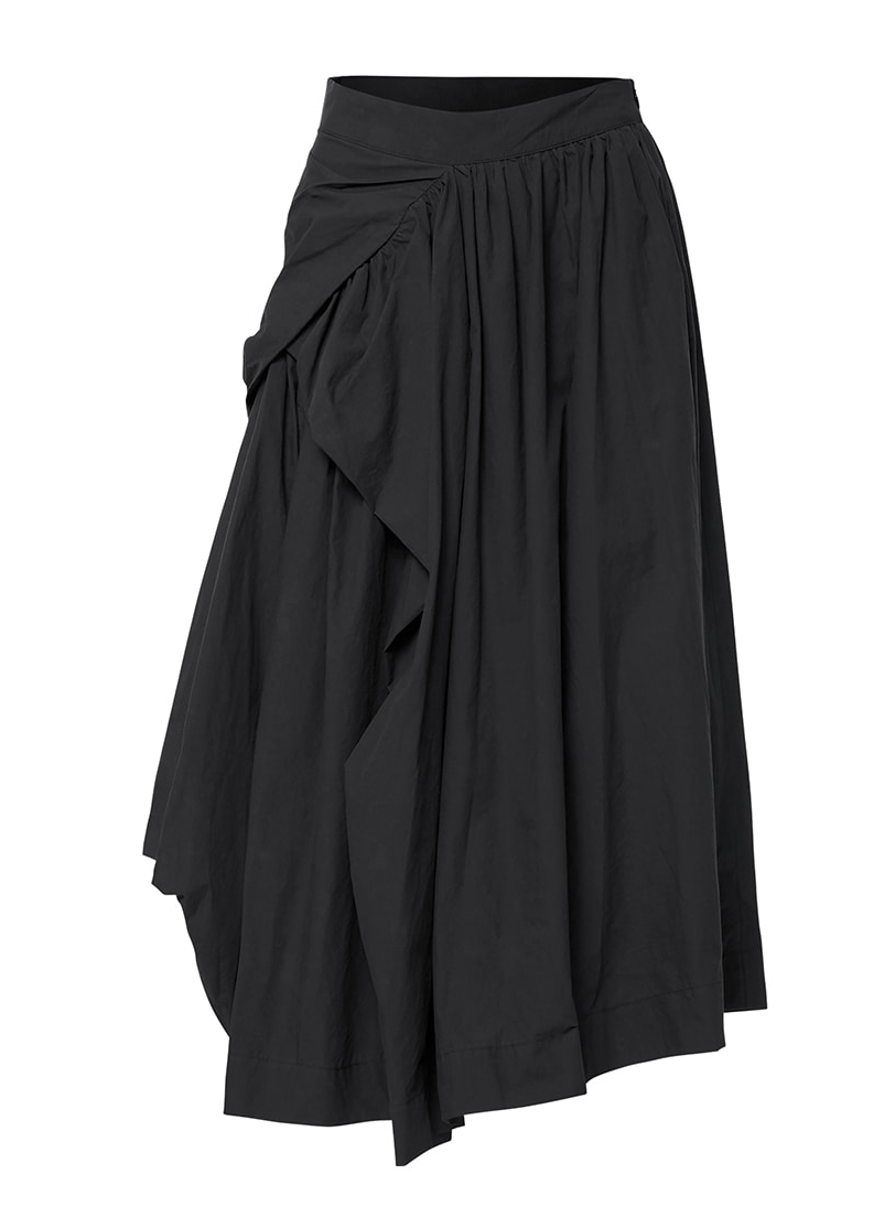 Asymmetrical Draped Layered Long Skirt (Black)