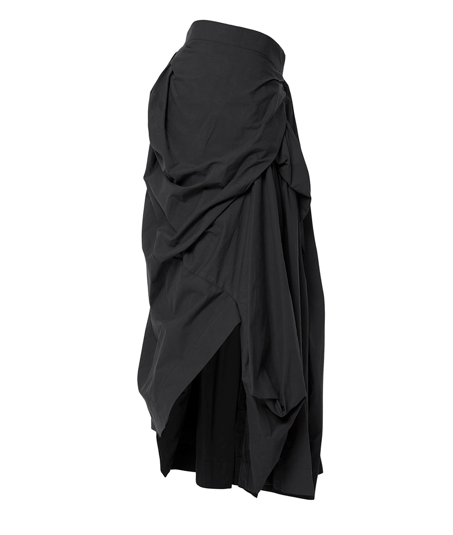 Asymmetrical Draped Layered Long Skirt (Black)