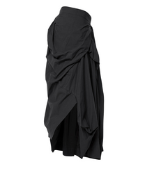 Asymmetrical Draped Layered Long Skirt (Black)