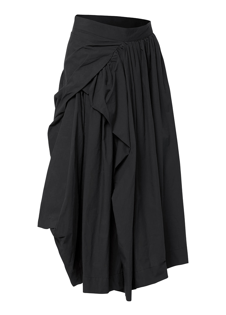 Asymmetrical Draped Layered Long Skirt (Black)