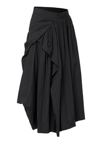 Asymmetrical Draped Layered Long Skirt (Black)