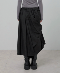 Asymmetrical Draped Layered Long Skirt (Black)