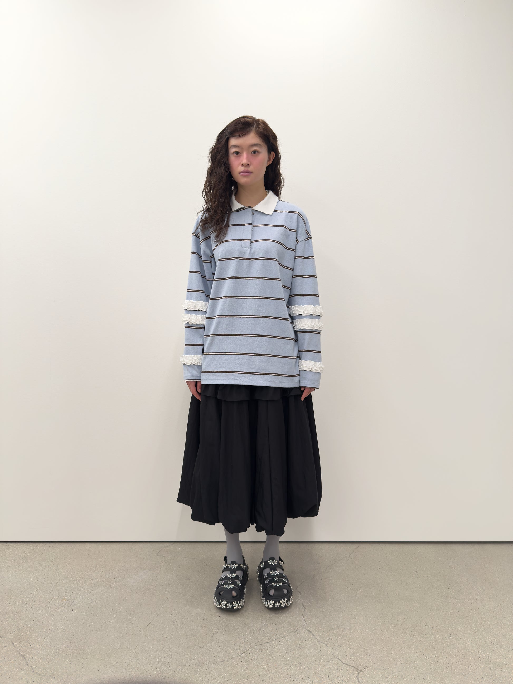 Stripe Frill Collar Top