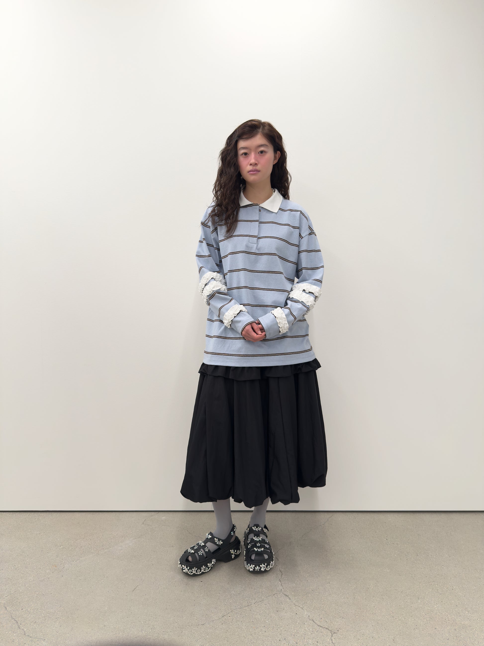 Stripe Frill Collar Top