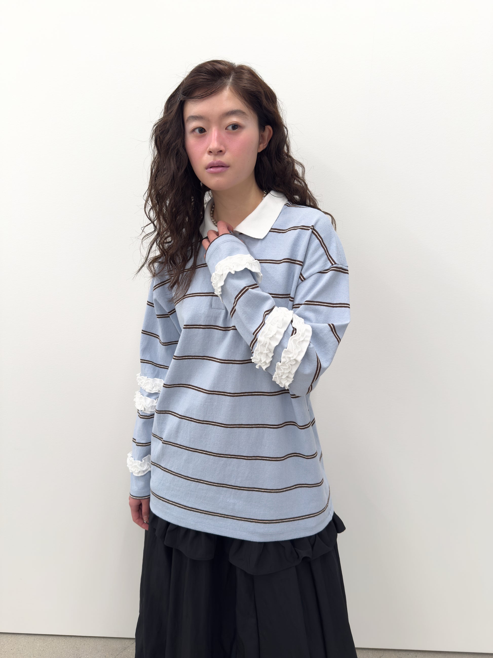 Stripe Frill Collar Top