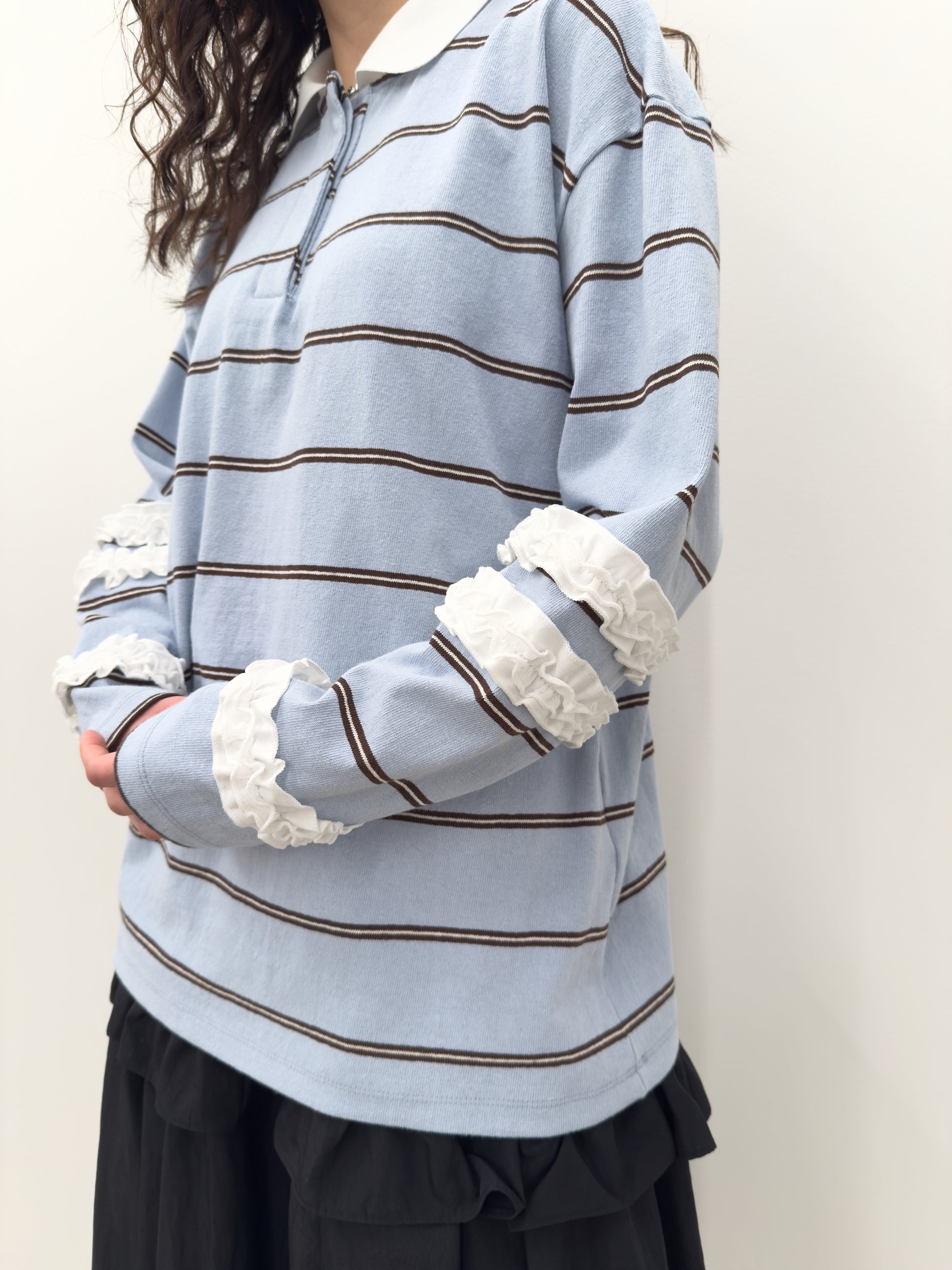 Stripe Frill Collar Top