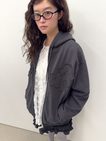 Flower Appliqué Zip Hoodie