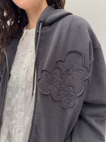 Flower Appliqué Zip Hoodie