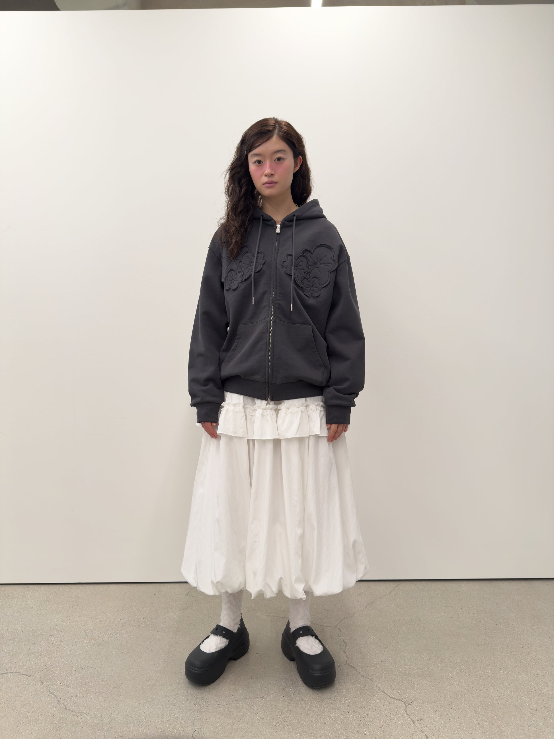 Flower Appliqué Zip Hoodie