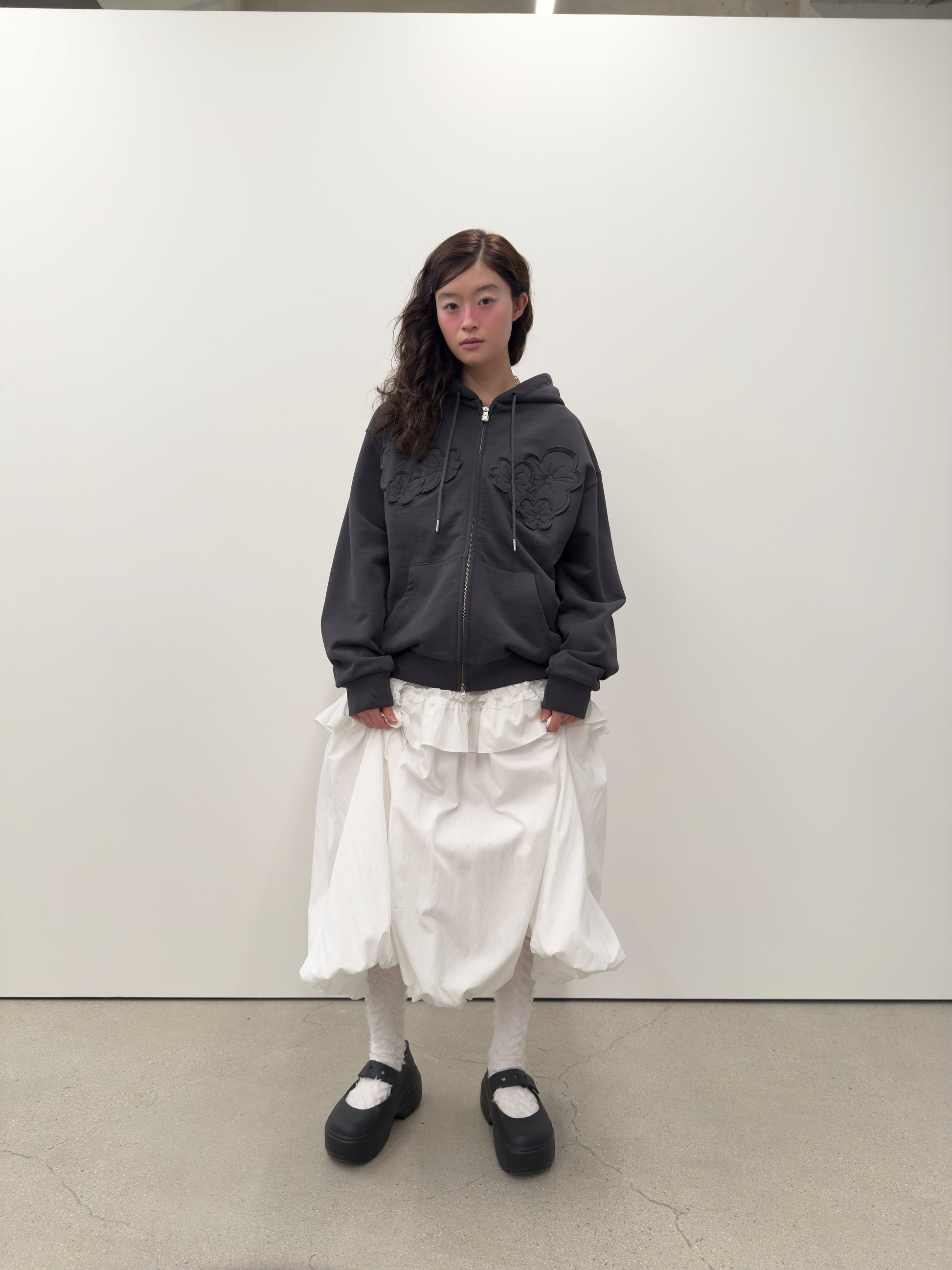 Flower Appliqué Zip Hoodie