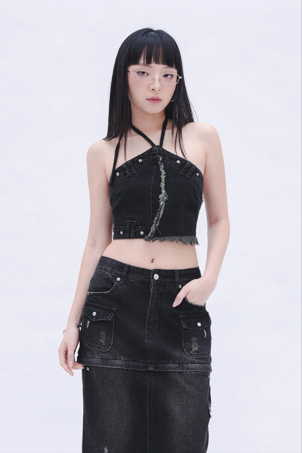 Denim Halter Top (Black)