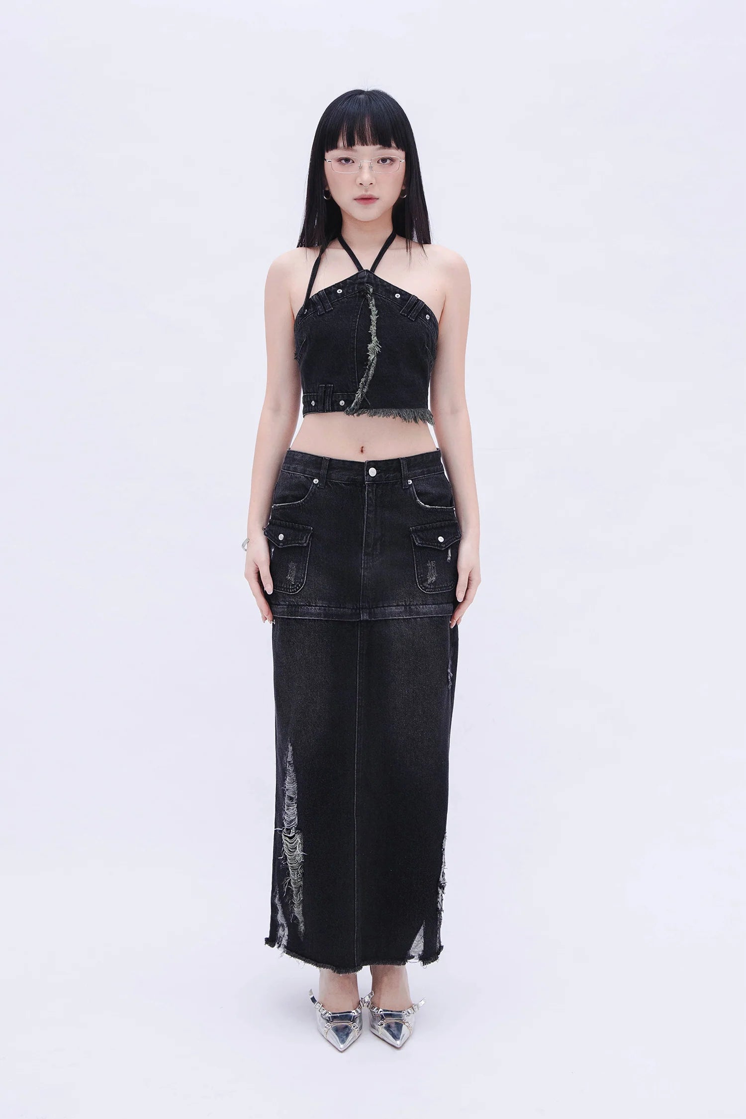 Denim Detachable Skirt (Black)