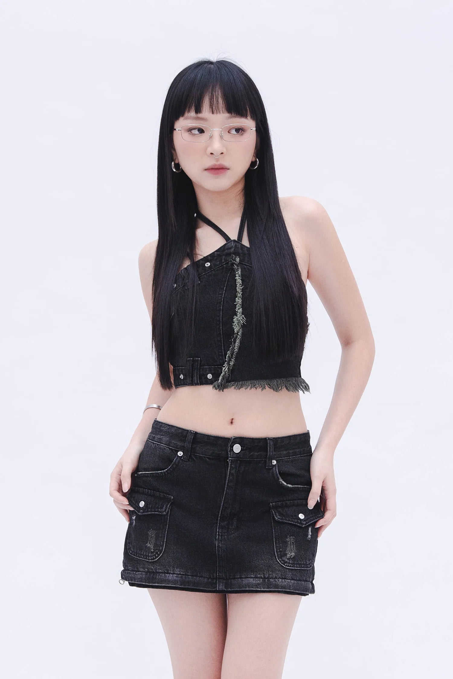 Denim Detachable Skirt (Black)
