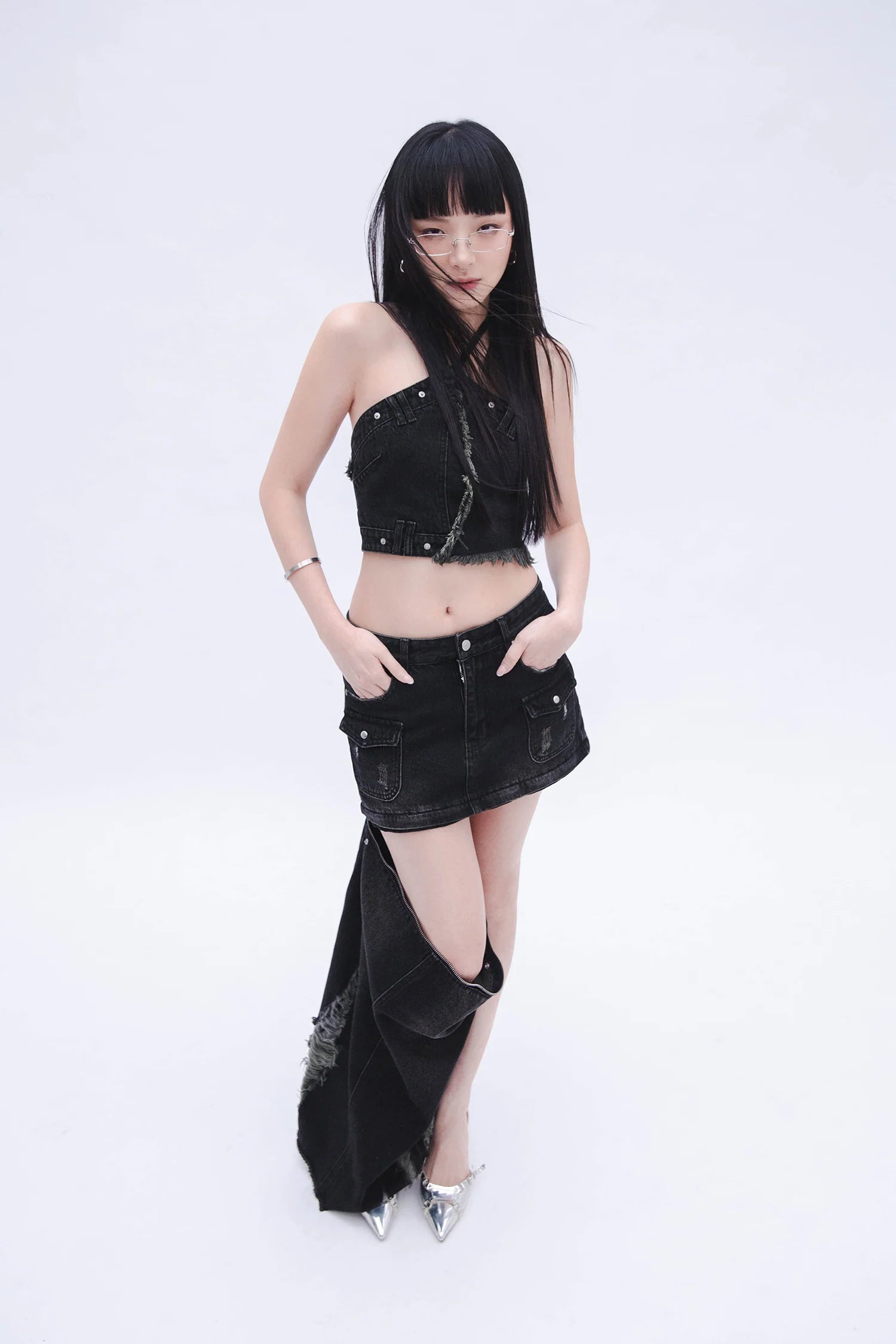 Denim Detachable Skirt (Black)