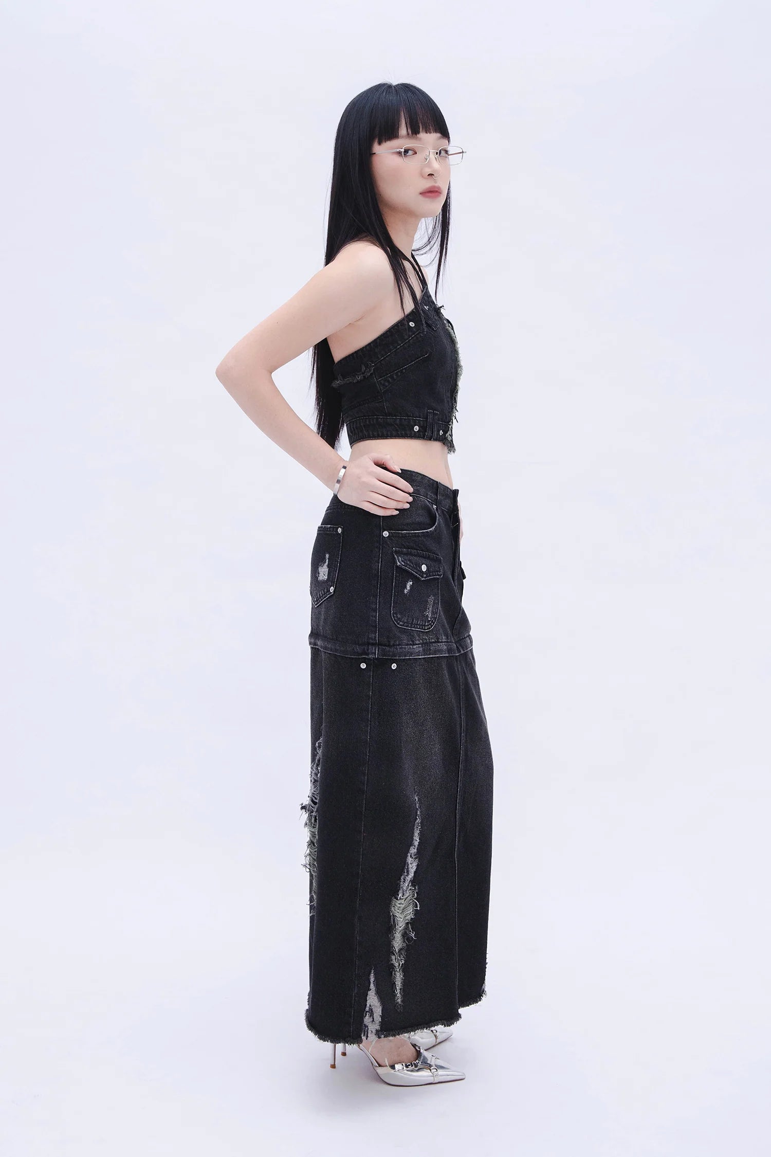 Denim Detachable Skirt (Black)