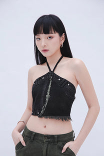 Denim Halter Top (Black)