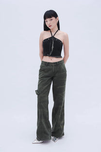 Denim Halter Top (Black)
