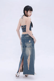 Denim Halter Top (Blue)