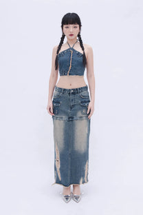 Denim Halter Top (Blue)