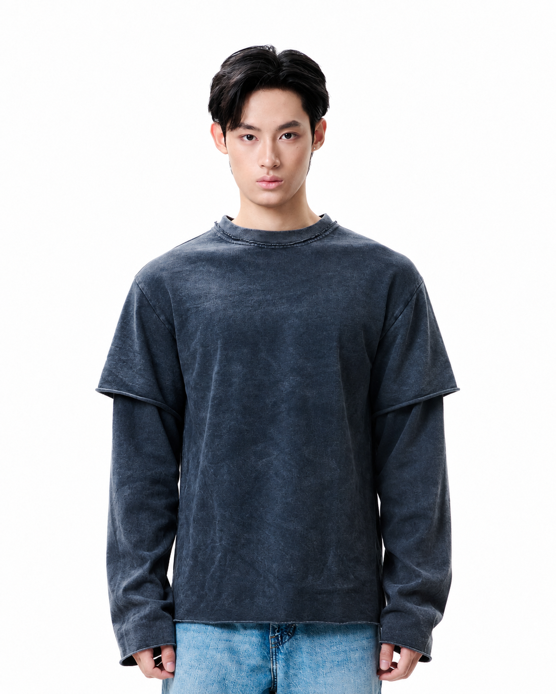 Washed Spray Long Sleeve Tee - Grey