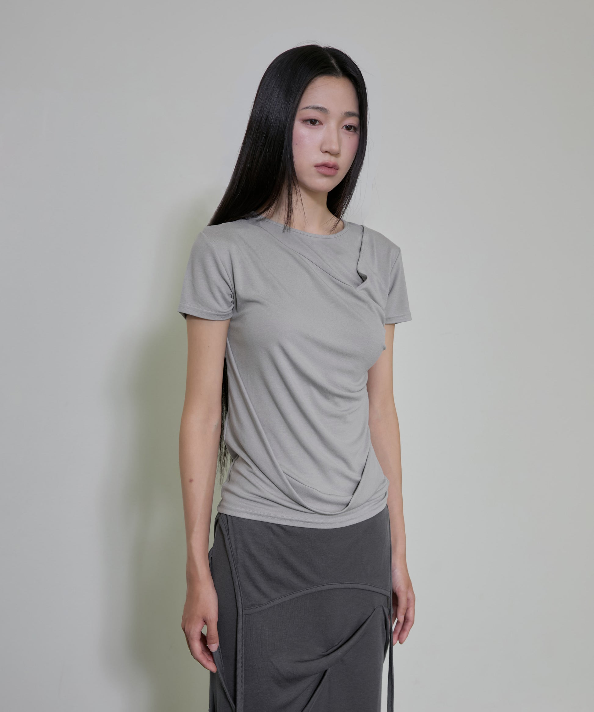 Asymmetrical Draped T-Shirt (Gray)