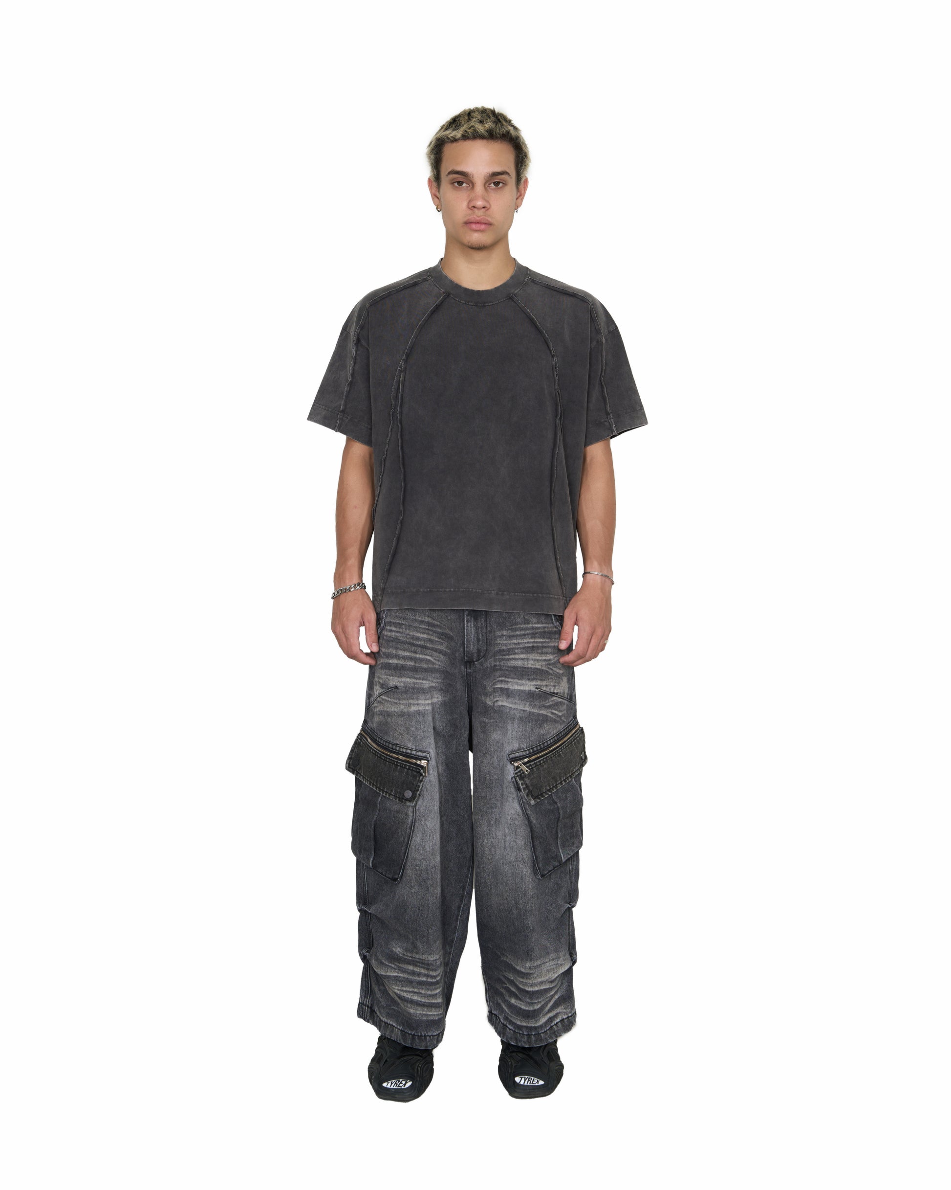 Washed Paneled T-Shirt - Grey