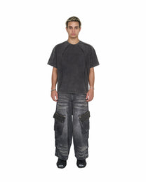 Washed Paneled T-Shirt - Grey