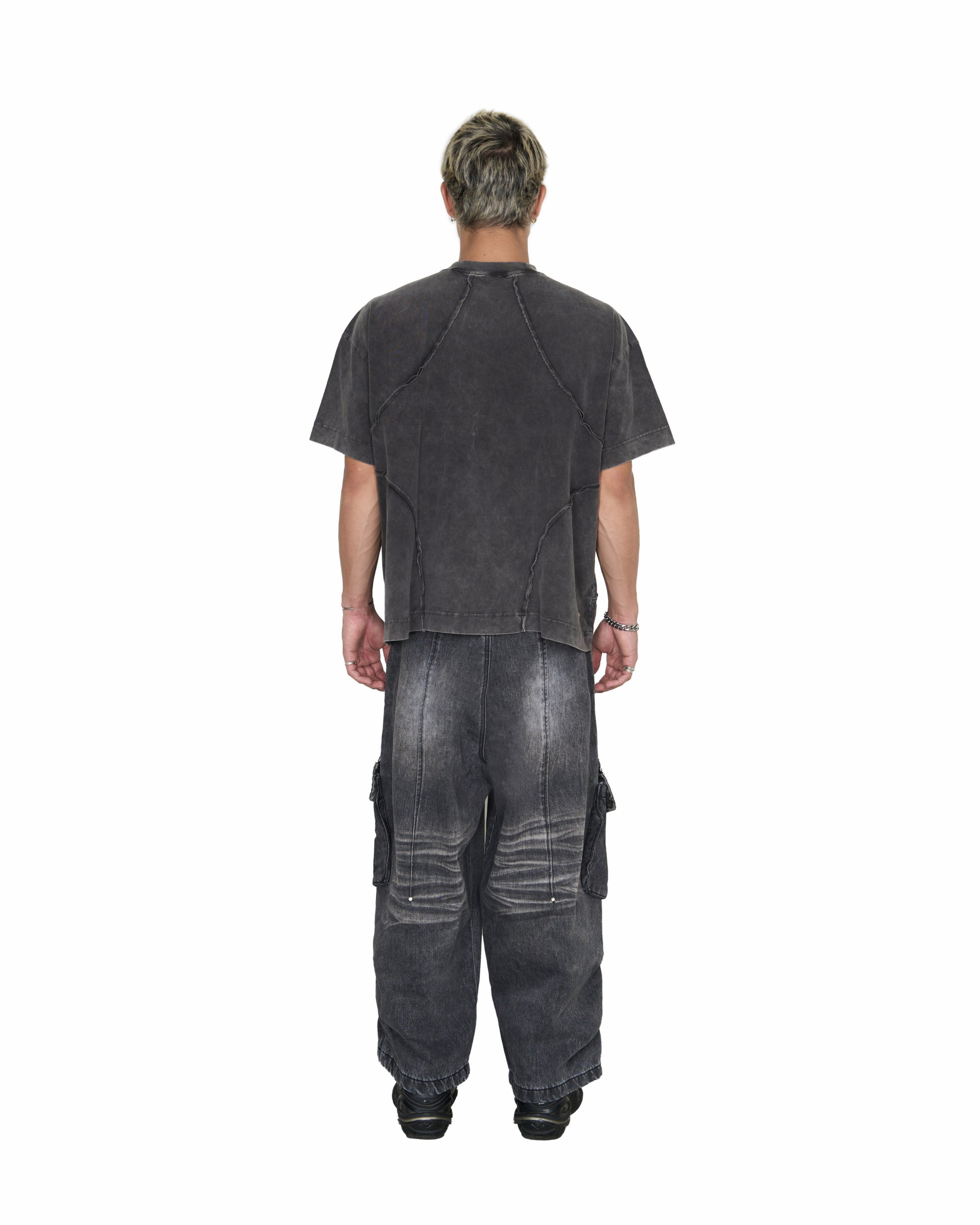 Washed Paneled T-Shirt - Grey