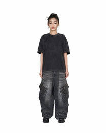 Washed Panelled T-Shirt - Black