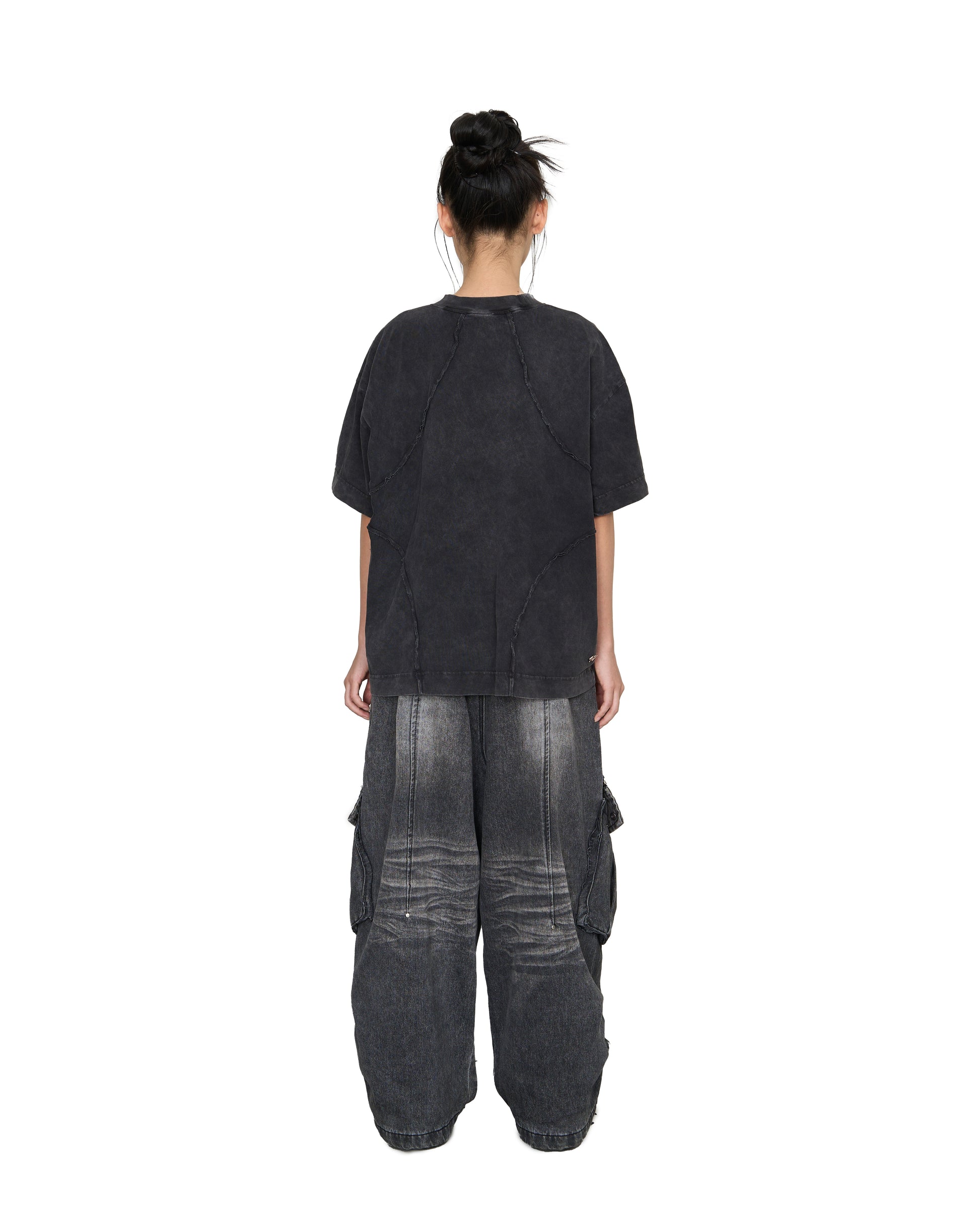 Washed Panelled T-Shirt - Black